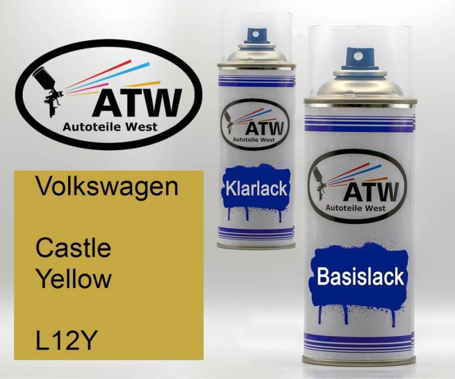 Volkswagen, Castle Yellow, L12Y: 400ml Sprühdose + 400ml Klarlack - Set, von ATW Autoteile West.